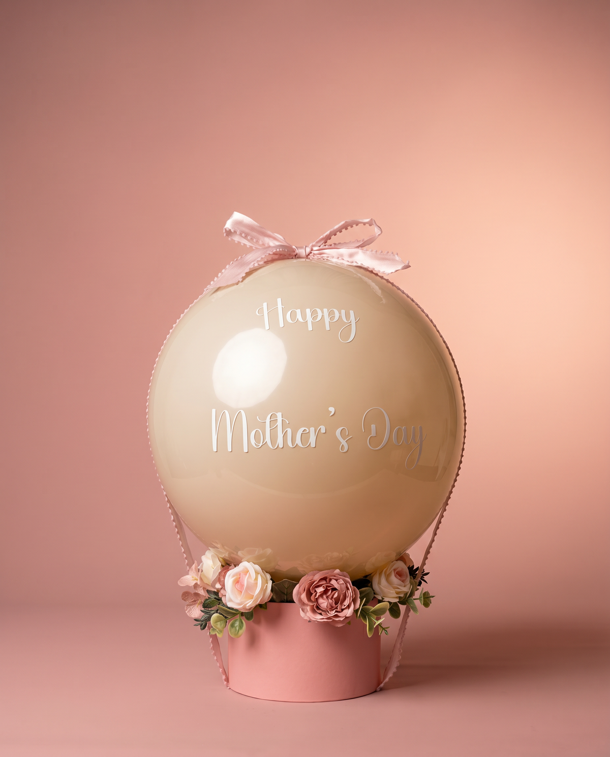 Hero · Bobo balloon w/ pink + cream cluster, soft window light